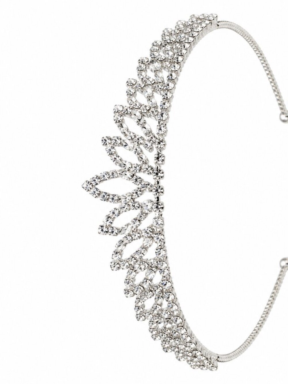 DB Studio Silver Tone Open Leaf Crystal Tiara Rhinestone Bridal Prom Crown